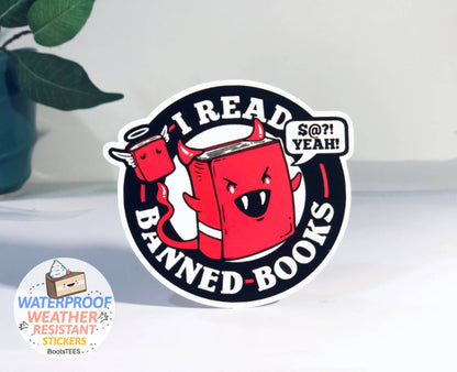 I Read Banned Books Sticker, 3" Waterproof Reading Decal