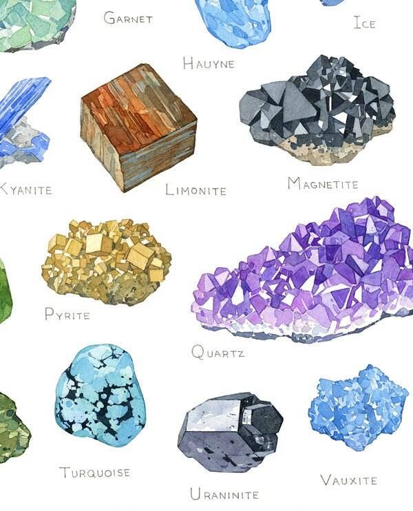 Minerals Watercolor Alphabet Art Print: 5x7 (8x10 mat)