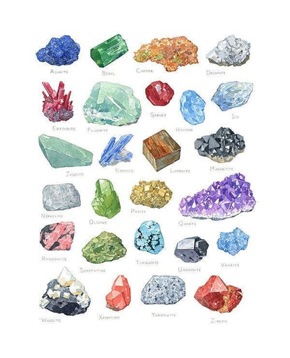 Minerals Watercolor Alphabet Art Print: 5x7 (8x10 mat)