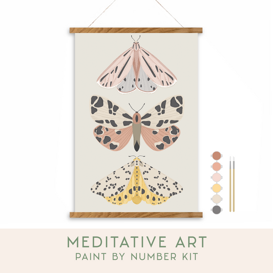 Vintage Butterflies Meditative Art Paint by Number Kit: Kit + Magnetic Frame