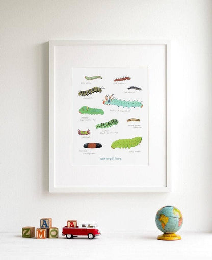 Caterpillar Chart Print, Colorful Kids Art Print: 5x7 (8x10 mat)
