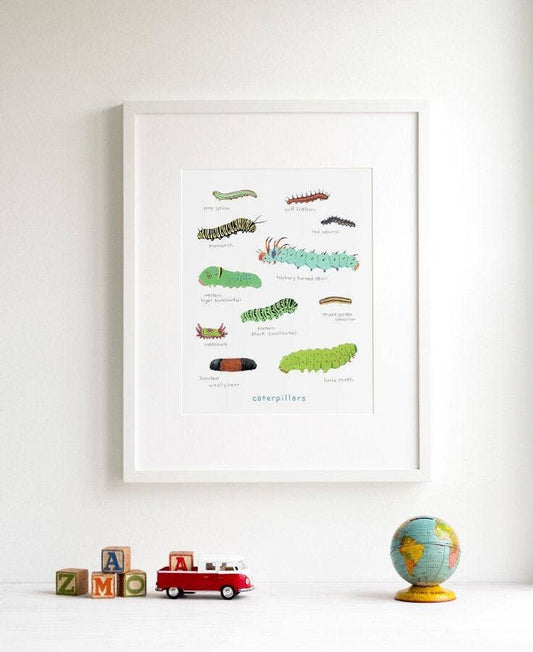 Caterpillar Chart Print, Colorful Kids Art Print: 5x7 (8x10 mat)