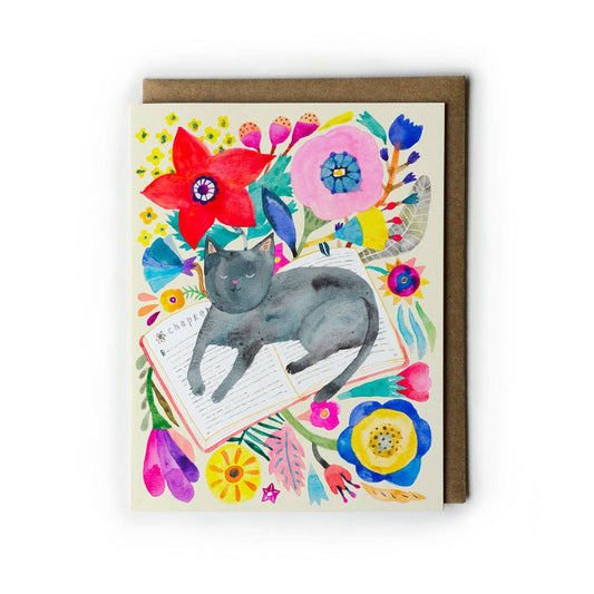 Black Cat Napping on Book Everyday Greeting Card