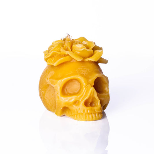 Floral Skull Candle - 100% Beeswax - Handmade