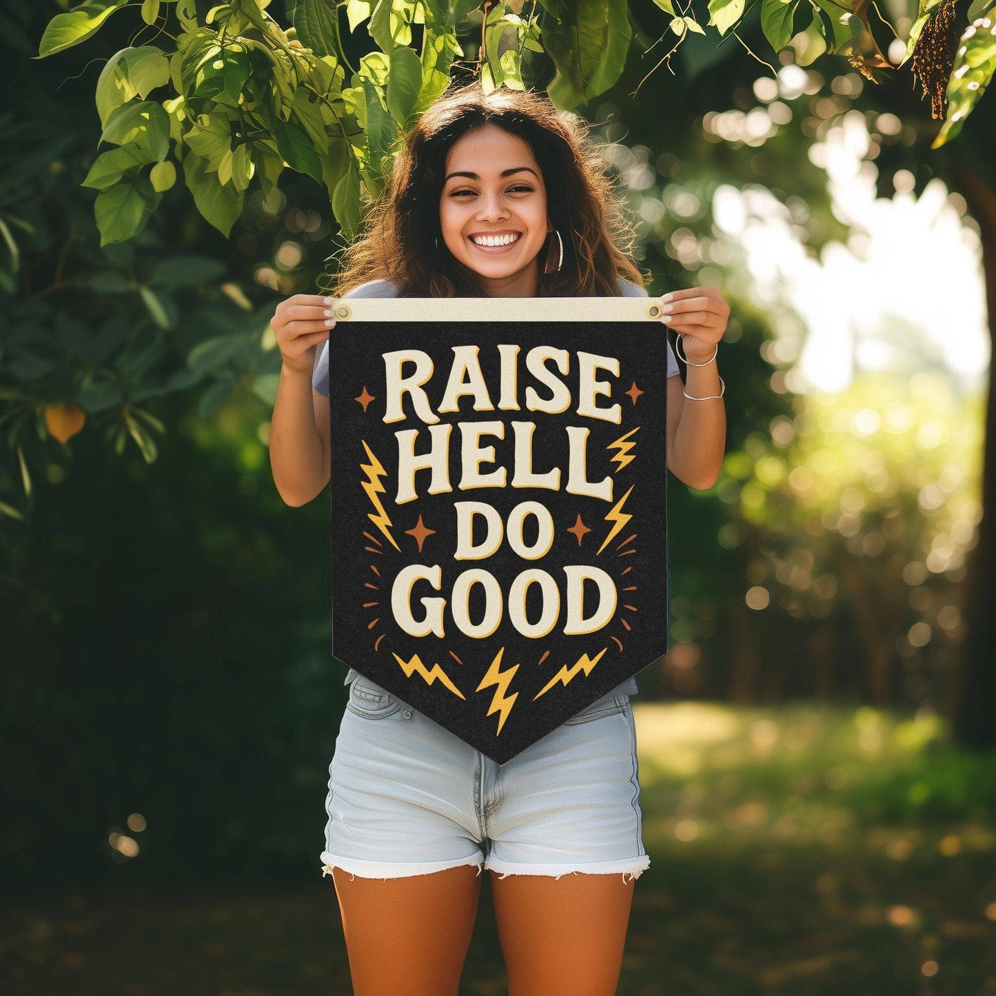 Raise Hell Do Good - Handprinted Felt Camp Flag