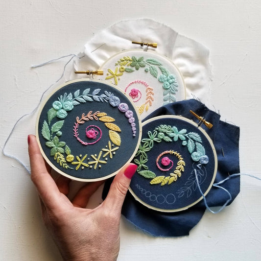 Spiral Sampler Beginner Embroidery Kit: Navy
