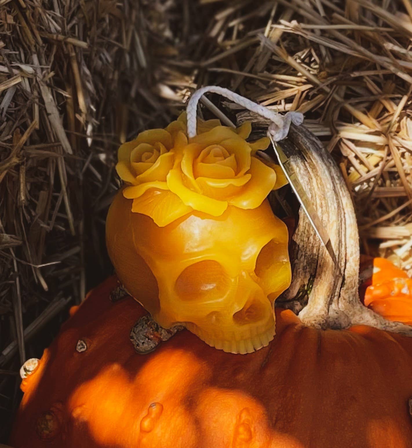 Floral Skull Candle - 100% Beeswax - Handmade
