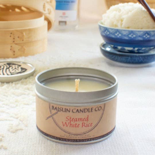 Steamed White Rice- Scented Candle: 7oz. Tin / Crackling Wooden Wick