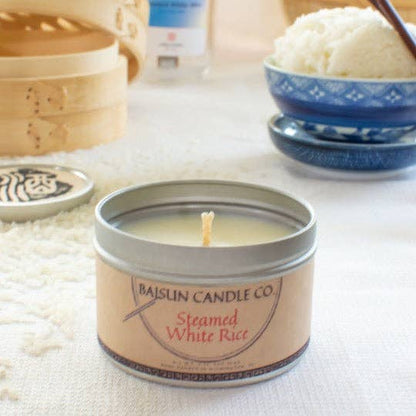 Steamed White Rice- Scented Candle: 7oz. Tin / Crackling Wooden Wick