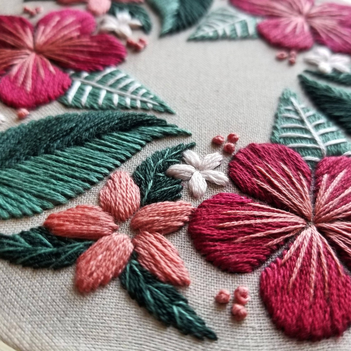Floral Flourish Beginner Embroidery Kit: Muted green fabric