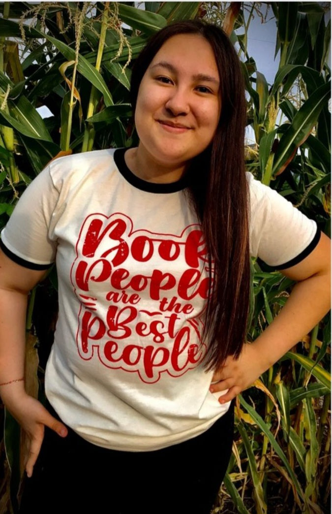 Book People Are The Best People - Off-White Ringer w/Red Ink - Seven Stories Tee