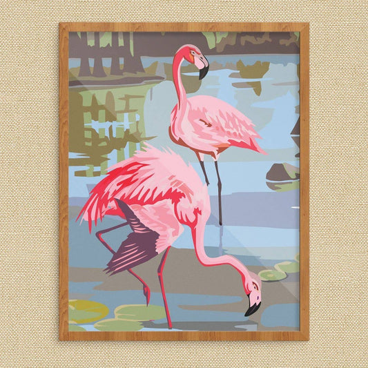 11'' x 14'' Paint By Numbers Style Pink Flamingos Print