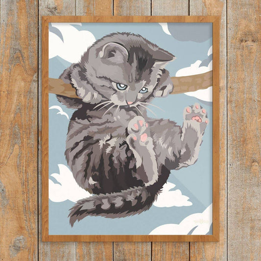 Hang In There Cat - Paint By Number Style Art Print - 11'' x 14''