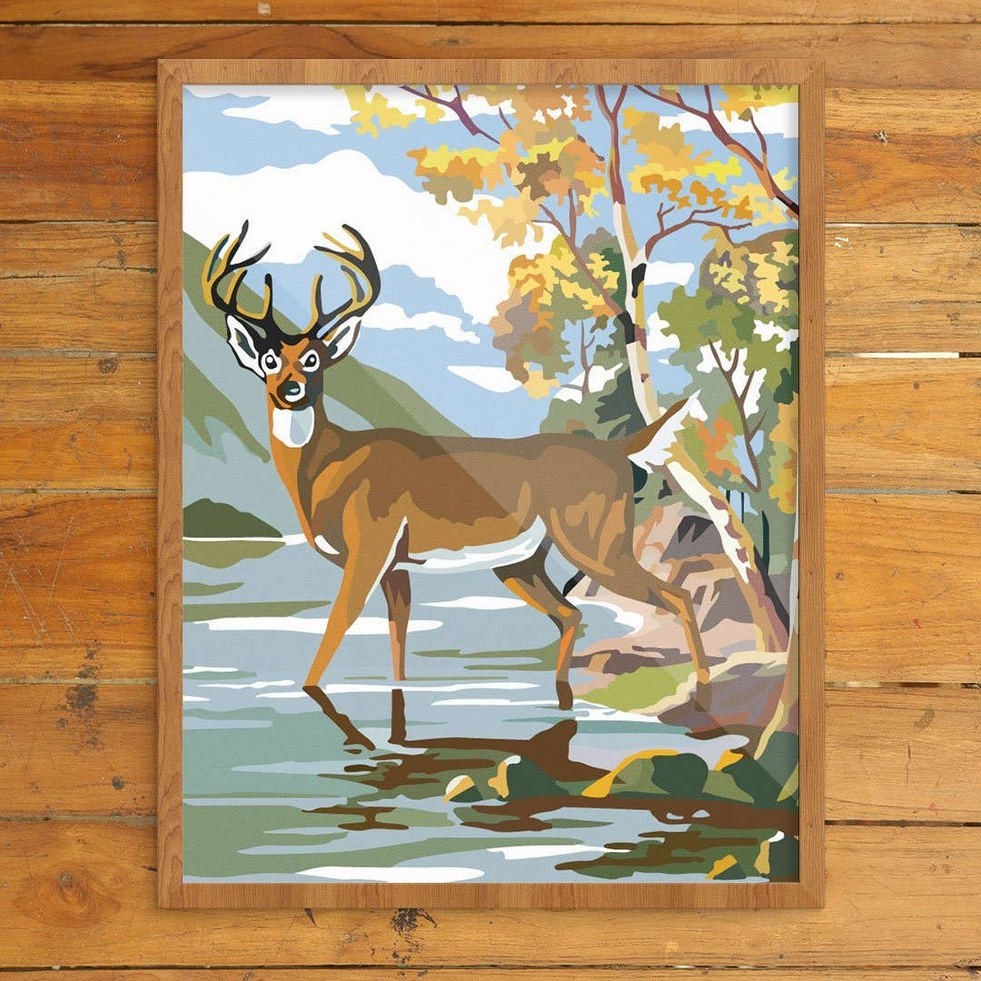 11'' x 14'' Paint By Number Style Deer & Lake Print