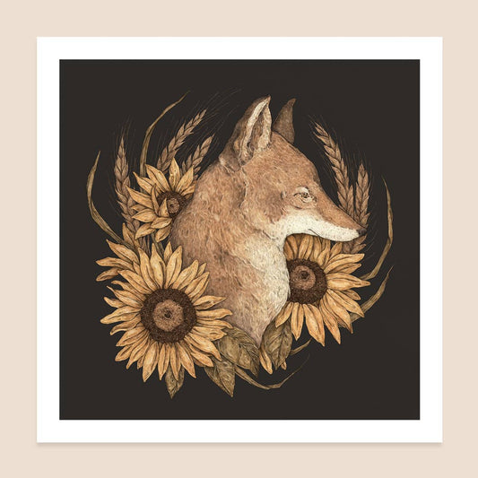 Coyote and Sunflower Print