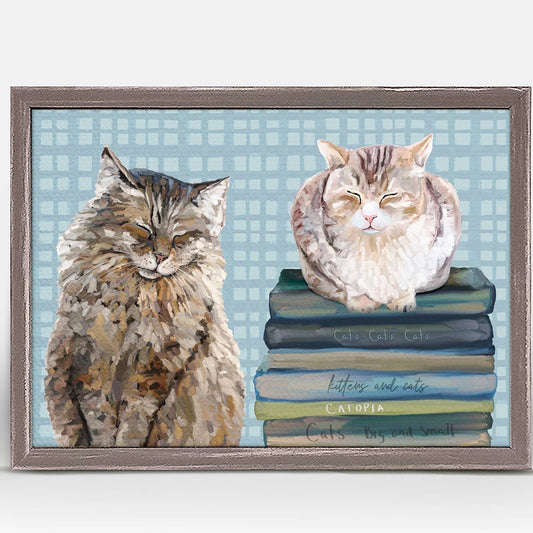 Cat Pair On Books Mini Framed Canvas
