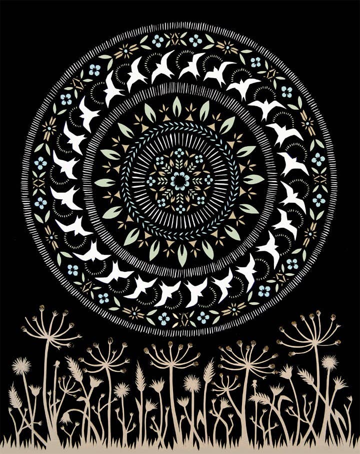 Moon of the Circling Swallows - 11” x 14” Cut Paper Art Print