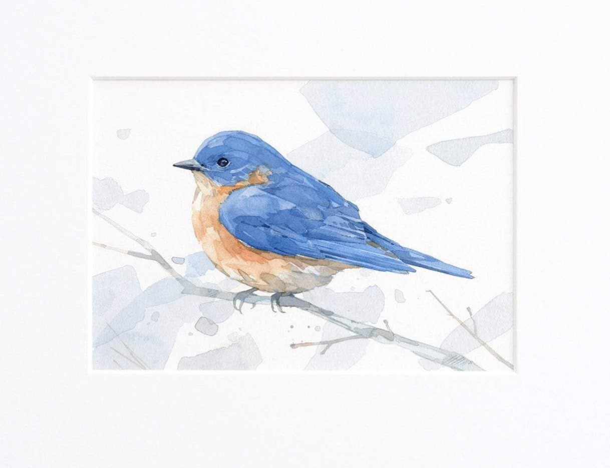 Bluebird in the Woodland Watercolor Print