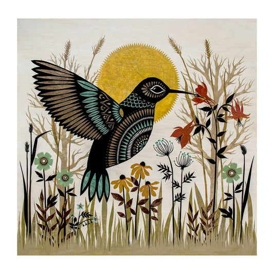 Humming In The Garden - 16 x 16 inch Cut Paper Art Print