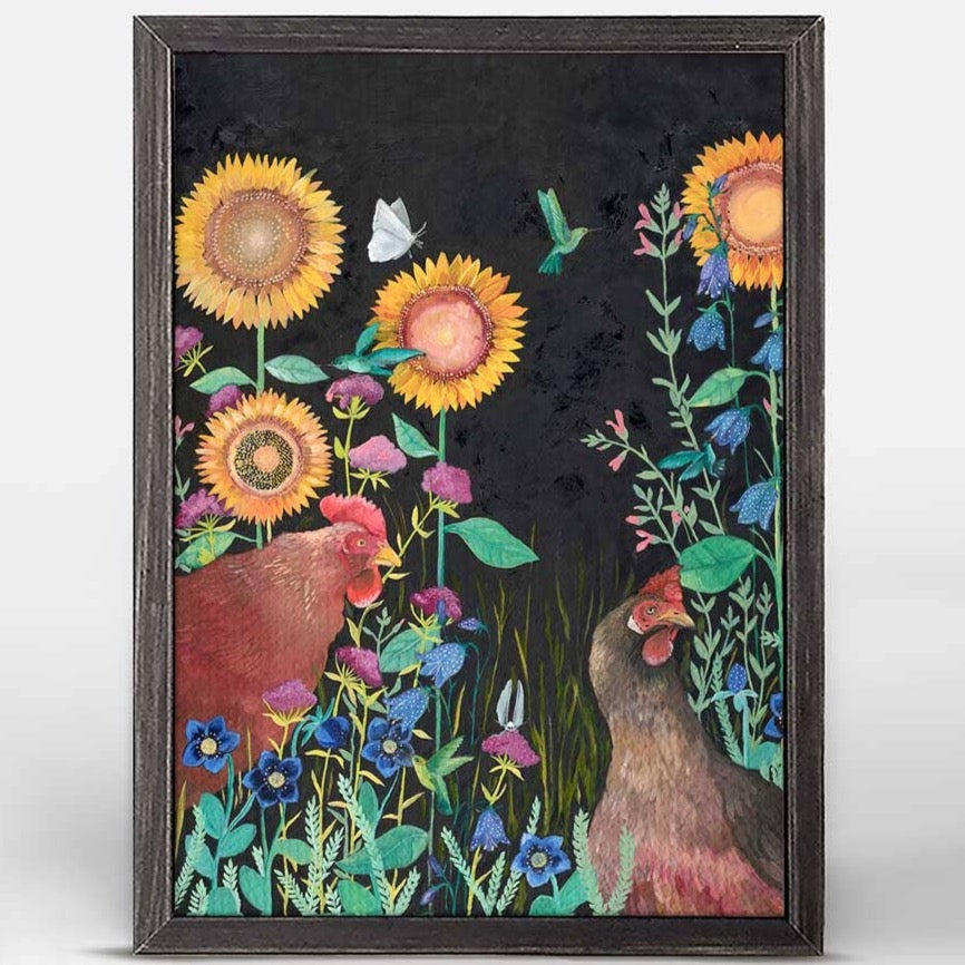 Roosters & Sunflowers by Emily Reid Mini Framed Canvas
