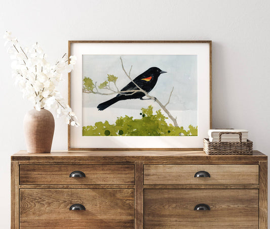 Red-winged Blackbird Watercolor Print