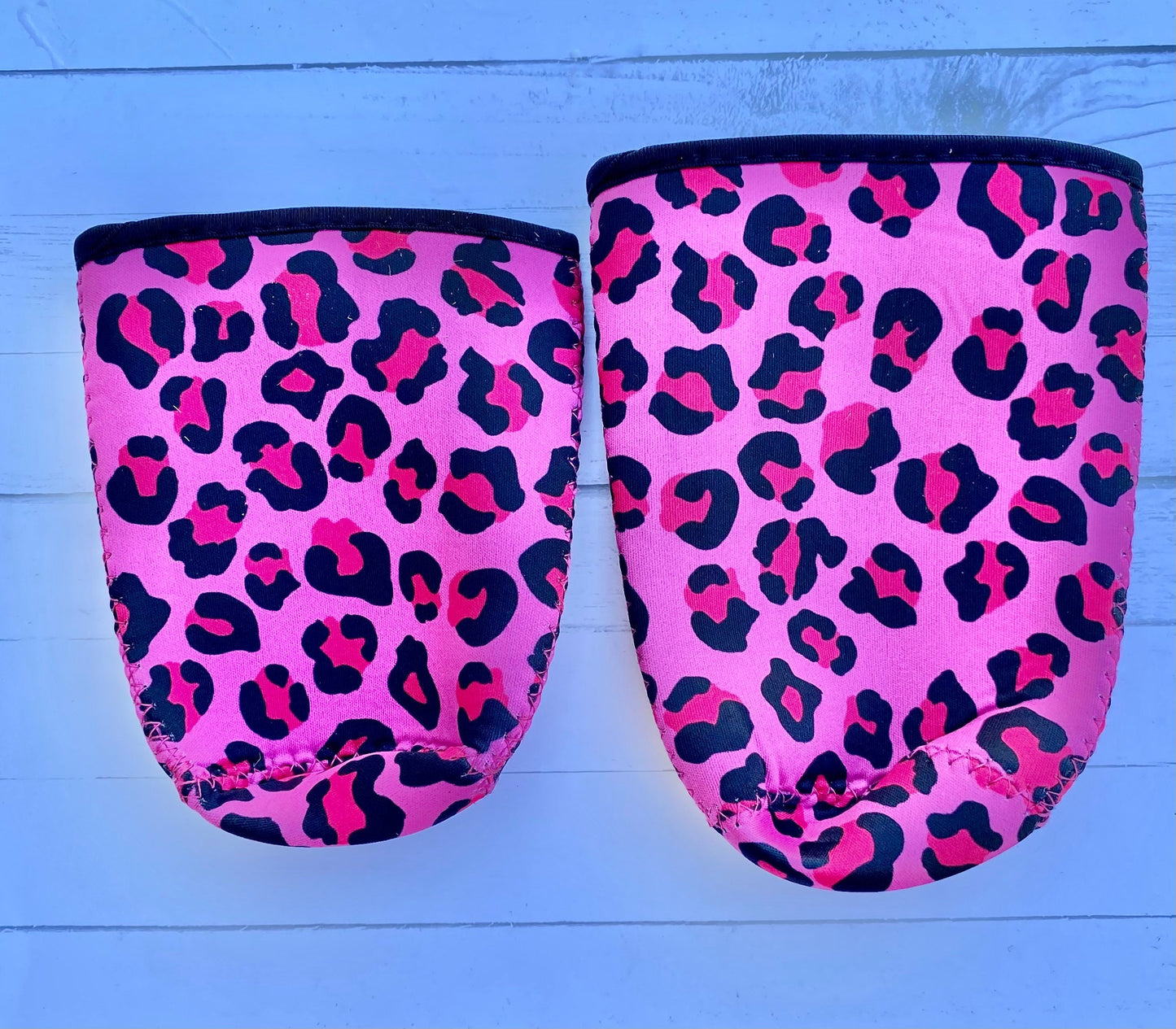 Iced Coffee cup coozie - Reusable, durable sleeve - Pink Leopard Print
