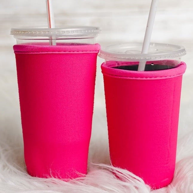 Iced Coffee cup coozie - Reusable, durable sleeve - Solid Pink